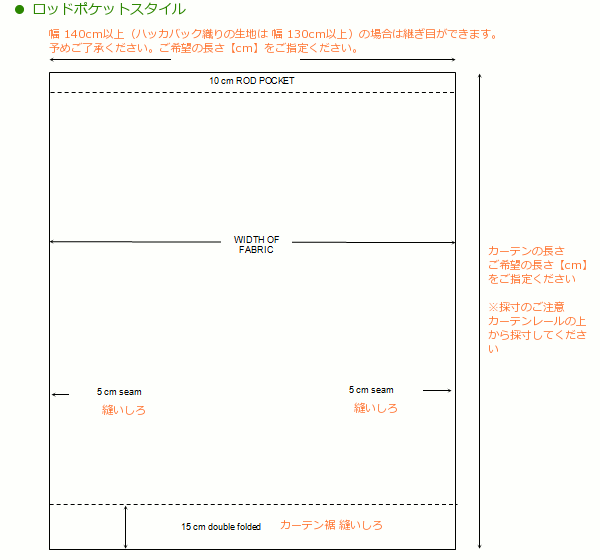 オーダーメイドリネンカーテン カーテンスタイル ロッドポケット詳細