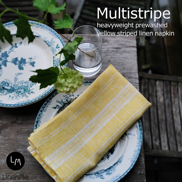 リネンミー LinenMe リネン テーブル ナプキン イエローストライプ
